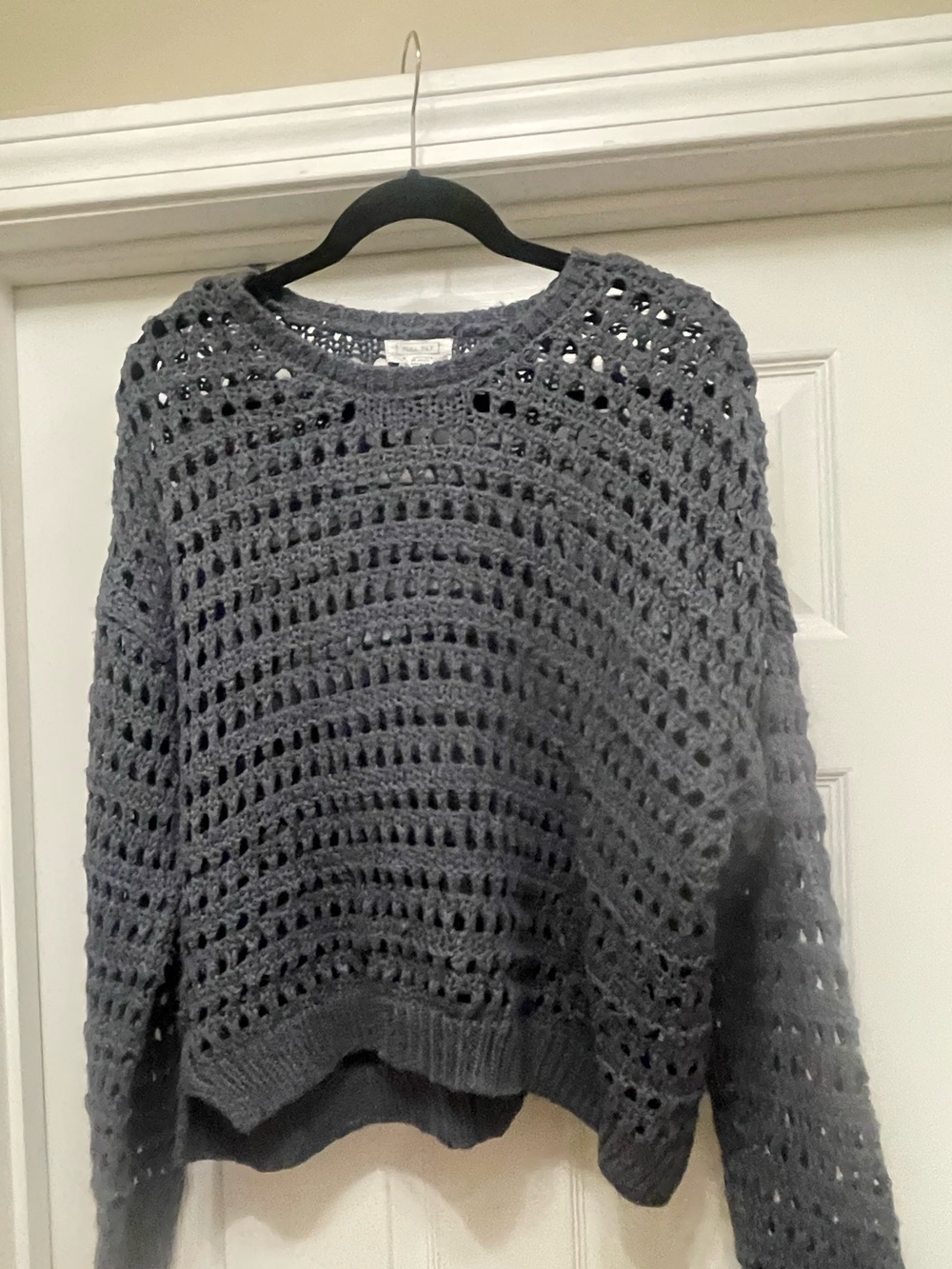 Full Tilt Open-Knit Gray Women's Sweater - Lightweight Crochet Pullover Y2K